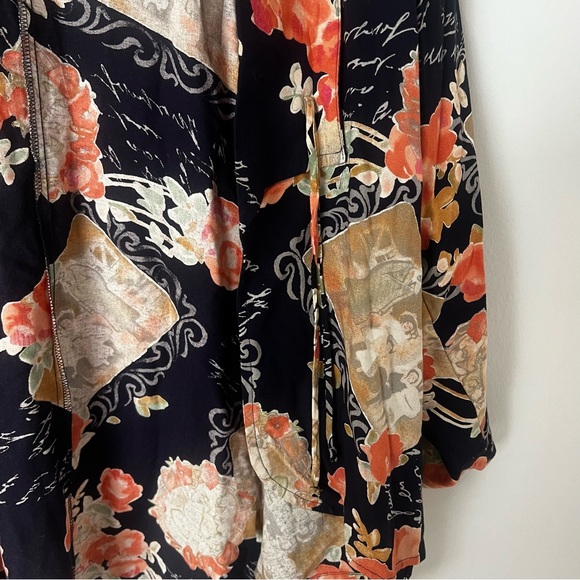 Vintage 90s Y2K Adrian Jordan Front Tie Floral Tie Front Kimono - Picture 3 of 8